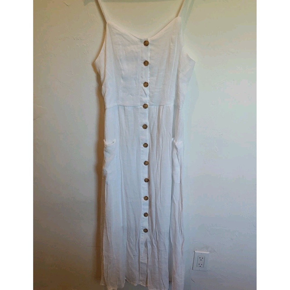 Women's Sleeveless White Button down Dress Sz XL Graduation Summer Long Sheer